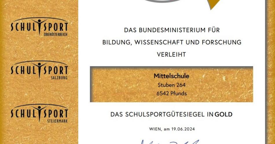 Erhalt des Schulsportgütesiegels in GOLD